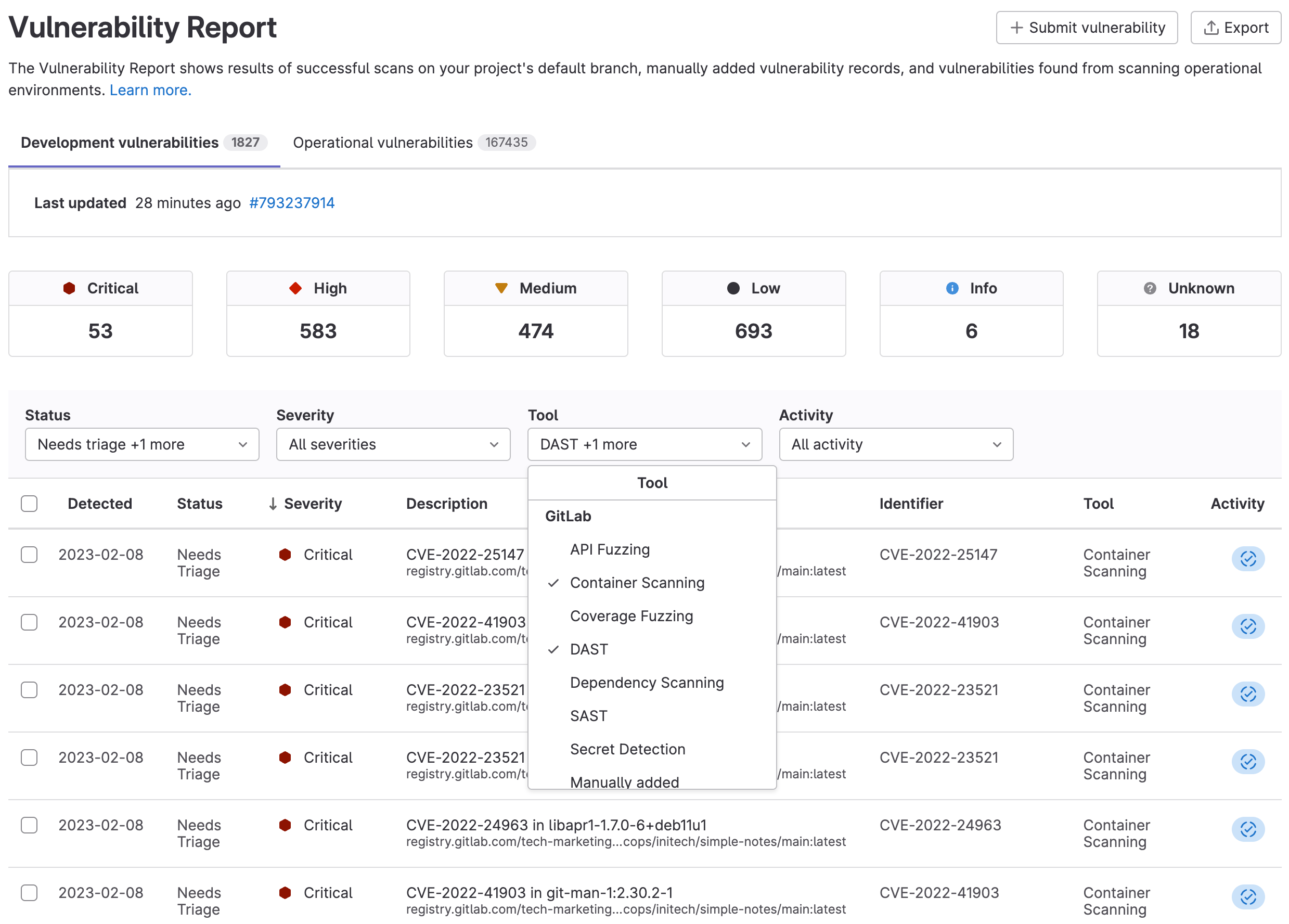Vulnerability report screenshot