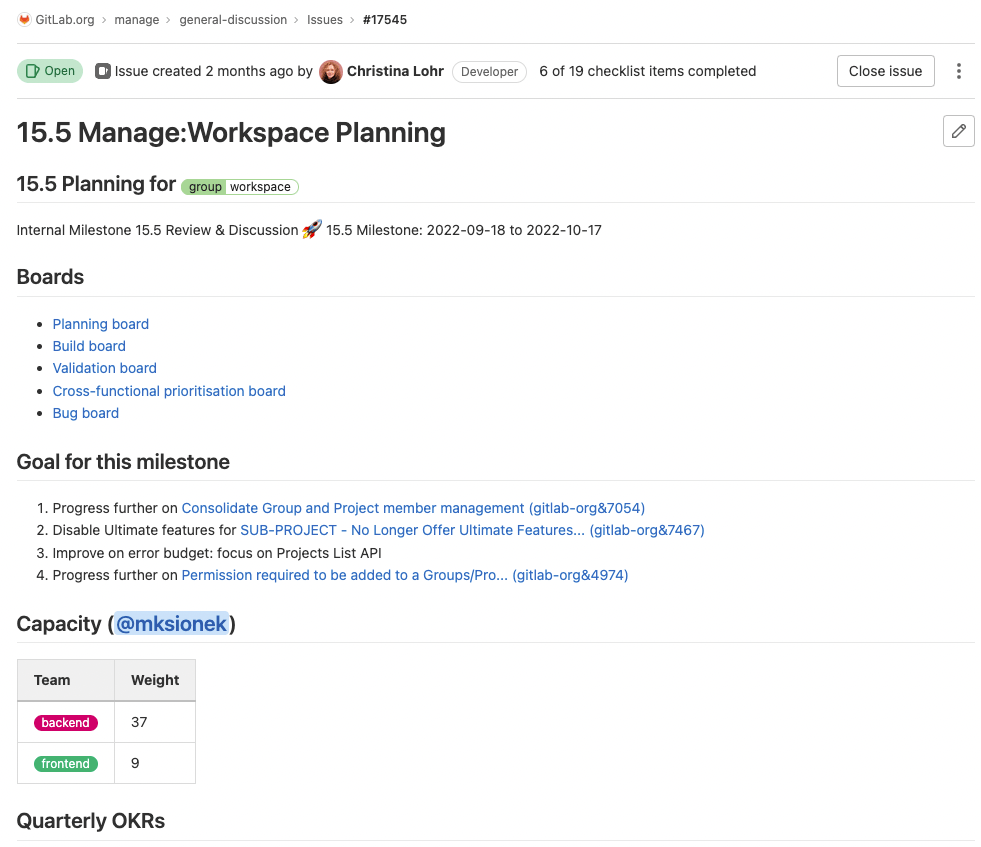 Ansicht des Workspace Plannings