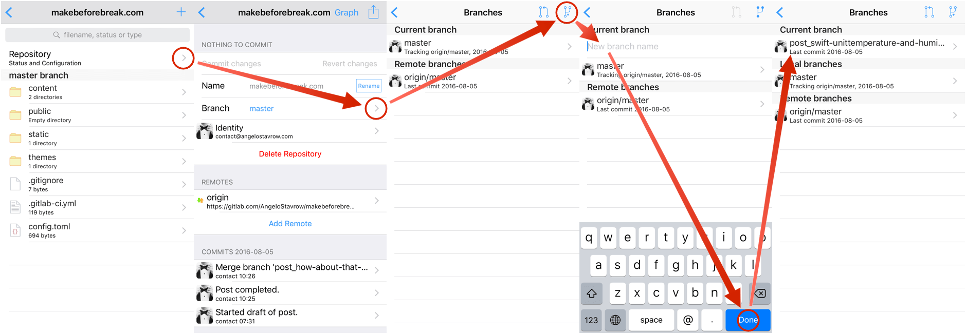 Creating a new branch in Working Copy