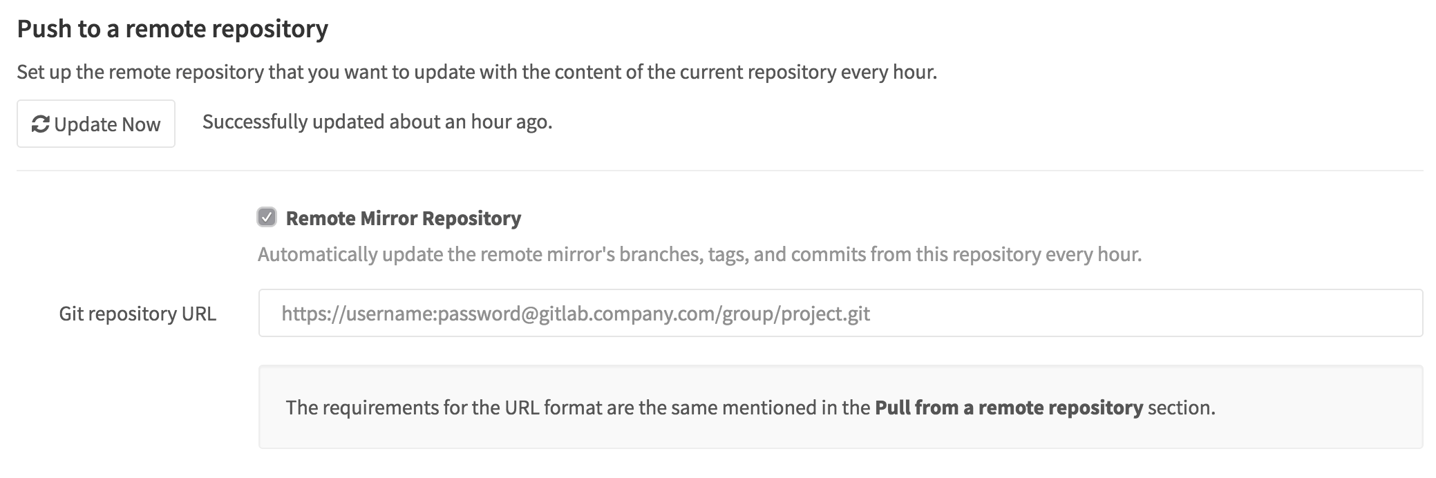 Settings: Push to a remote repository