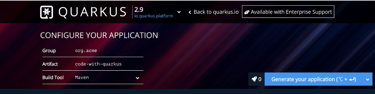 Generate Quarkus app