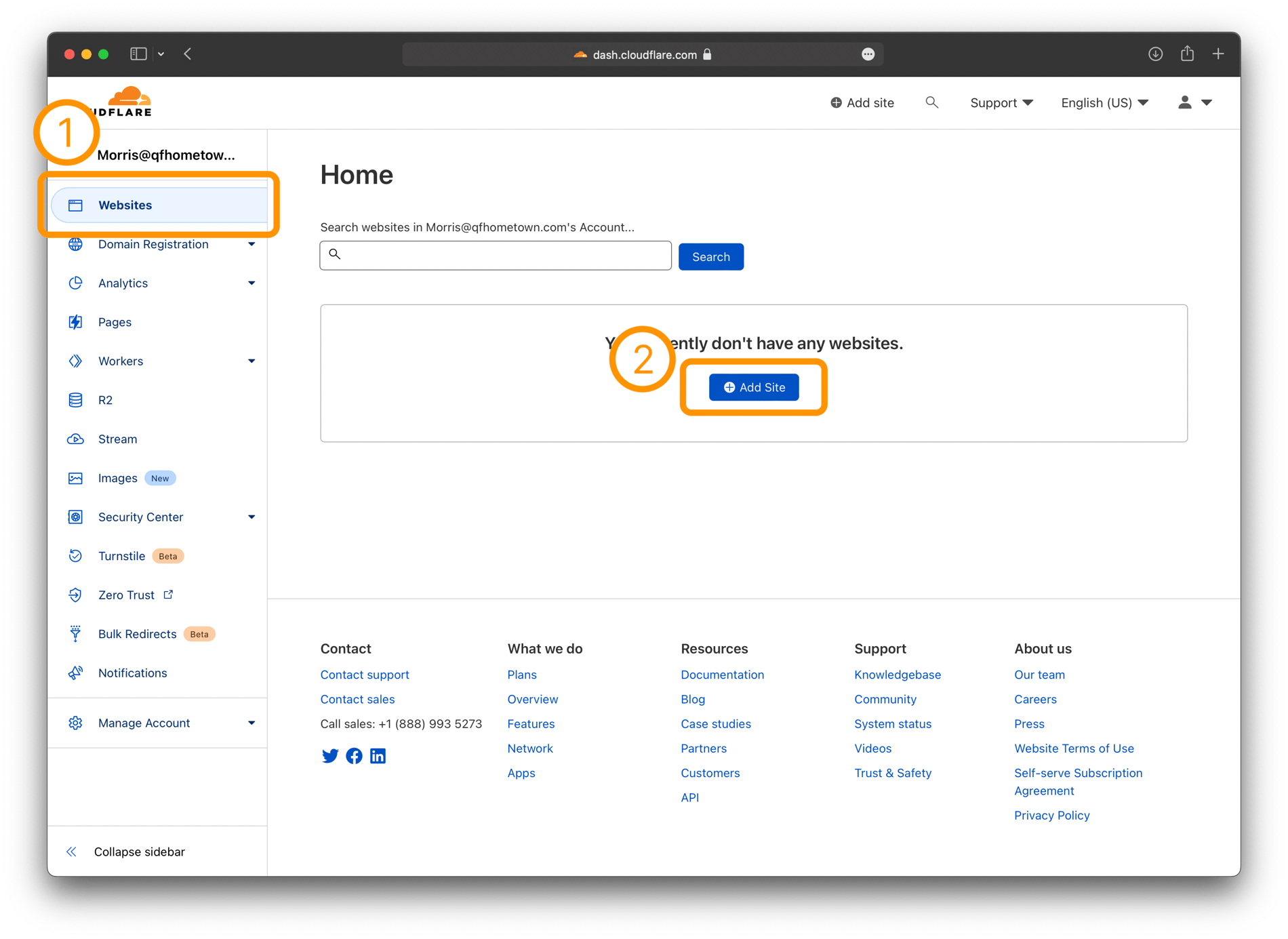 Screenshot: Add a new site in Cloudflare