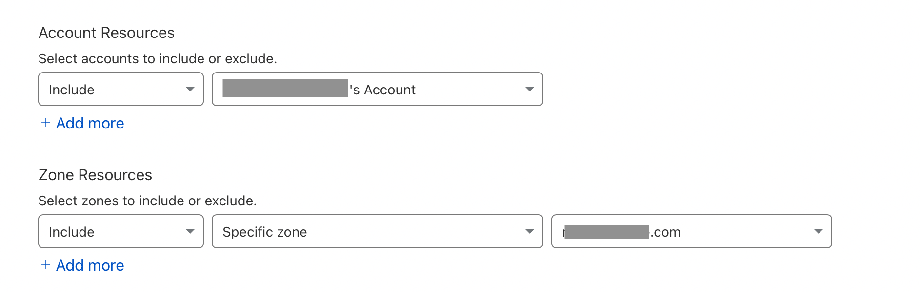 Screenshot: API Token Account and Zone Settings