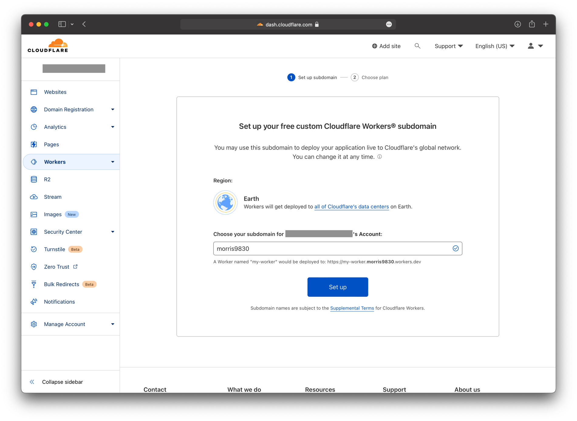 Screenshot: Signing up for Workers in Cloudflare
