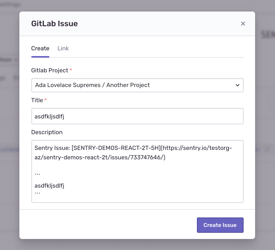 Creating GitLab issue