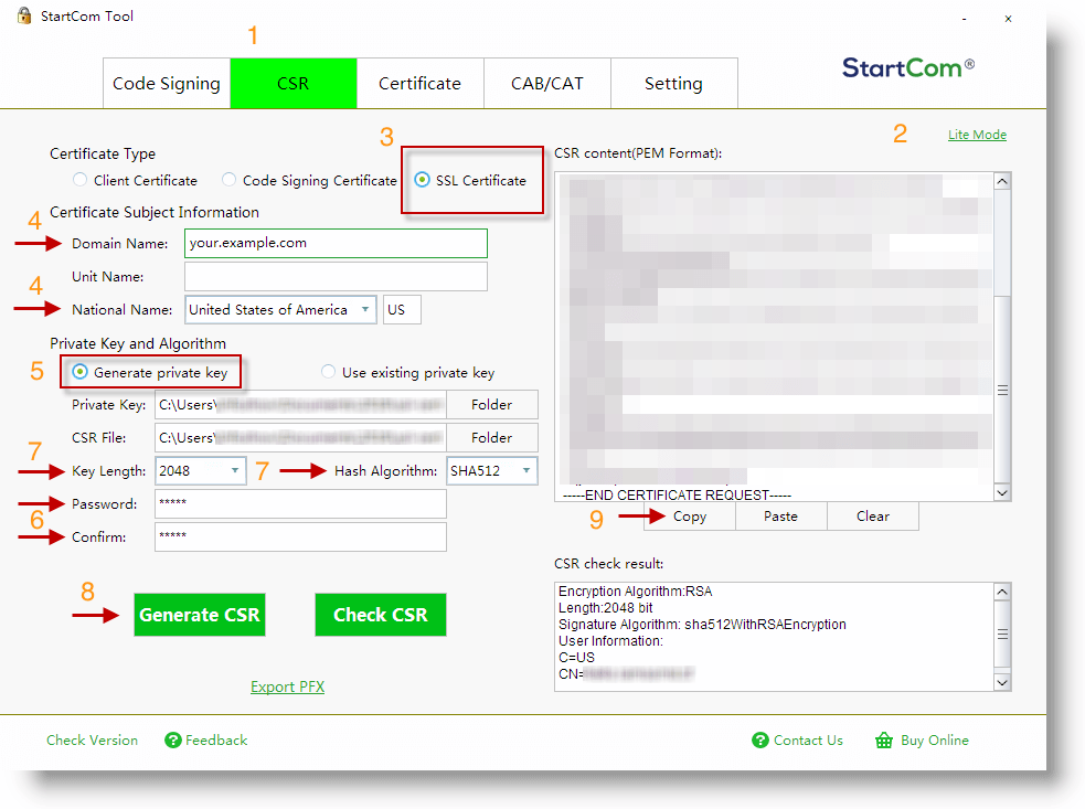 Generate certificate from csr and private key