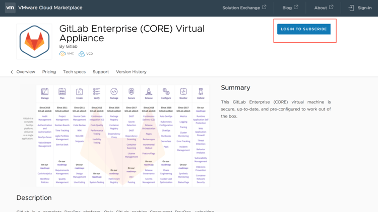 To deploy the application both on VMC or VCD, you need to first subscribe, as shown below