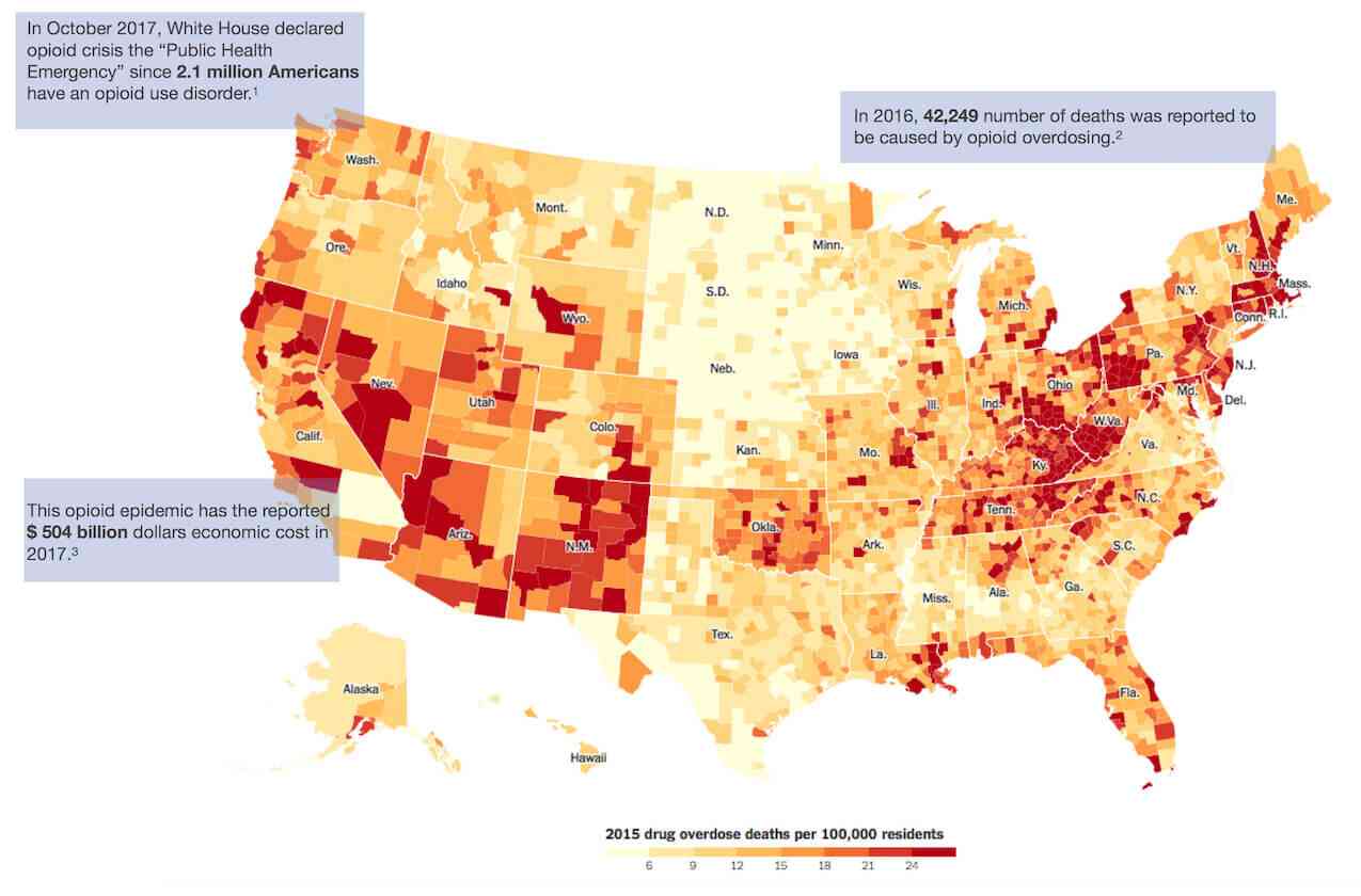 US map of opioid epidemic