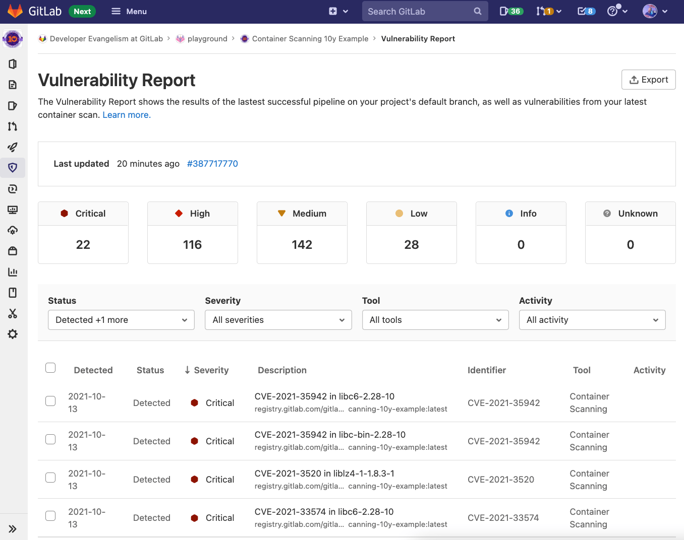 Container Scanning Vulnerability Report