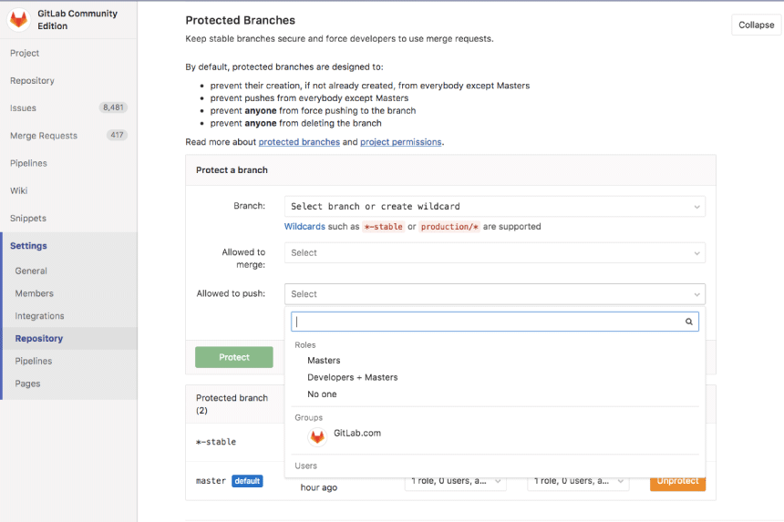 GITLAB. GITLAB community Edition. GITLAB санкции. Protected Branch GITLAB.