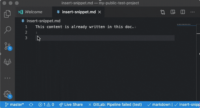Insert Snippets directly in Visual Studio Code