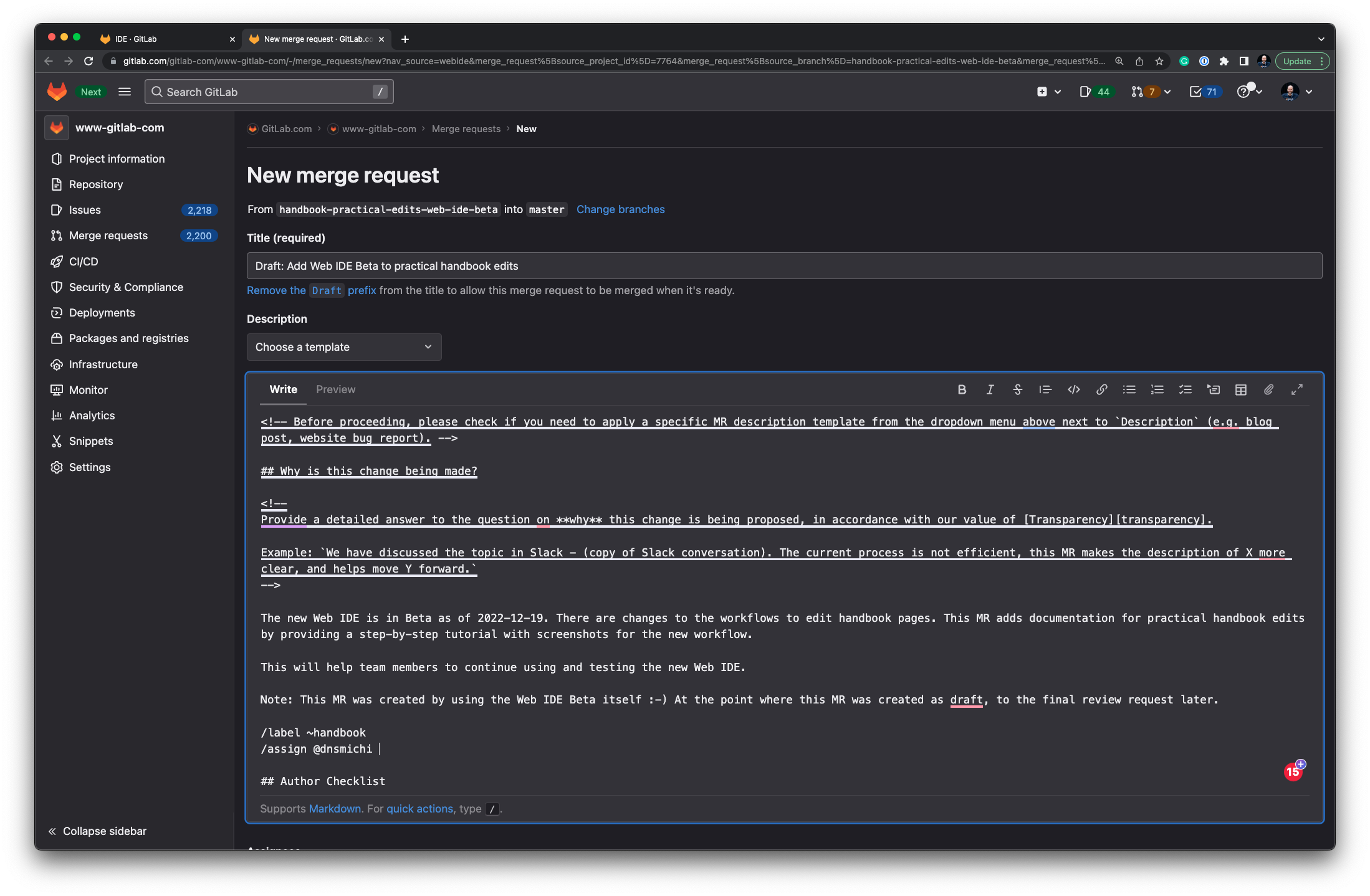 GitLab Merge Request view