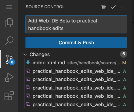 Web IDE, commit and push: Commit message