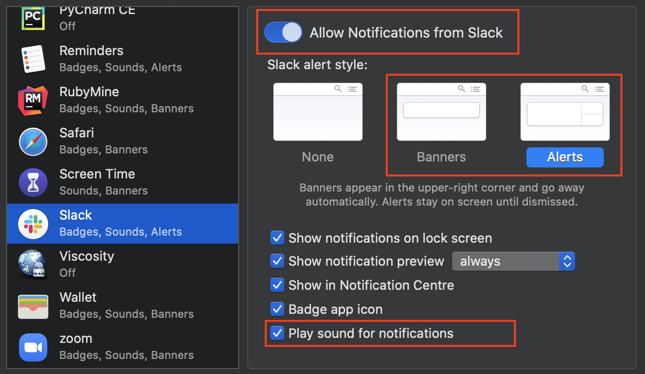 screenshot of macOS notification settings
