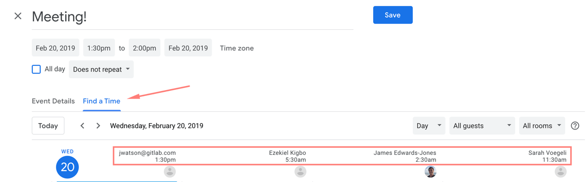 Google Calendar - Find a Time