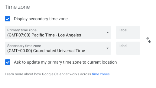 Google Calendar - Time Zone