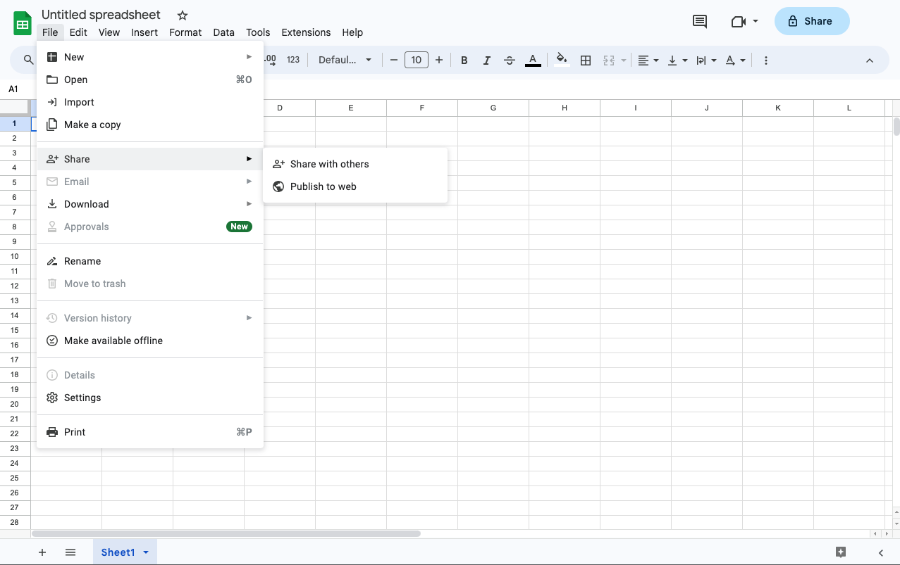 Google Sheets - File - Publish to the web