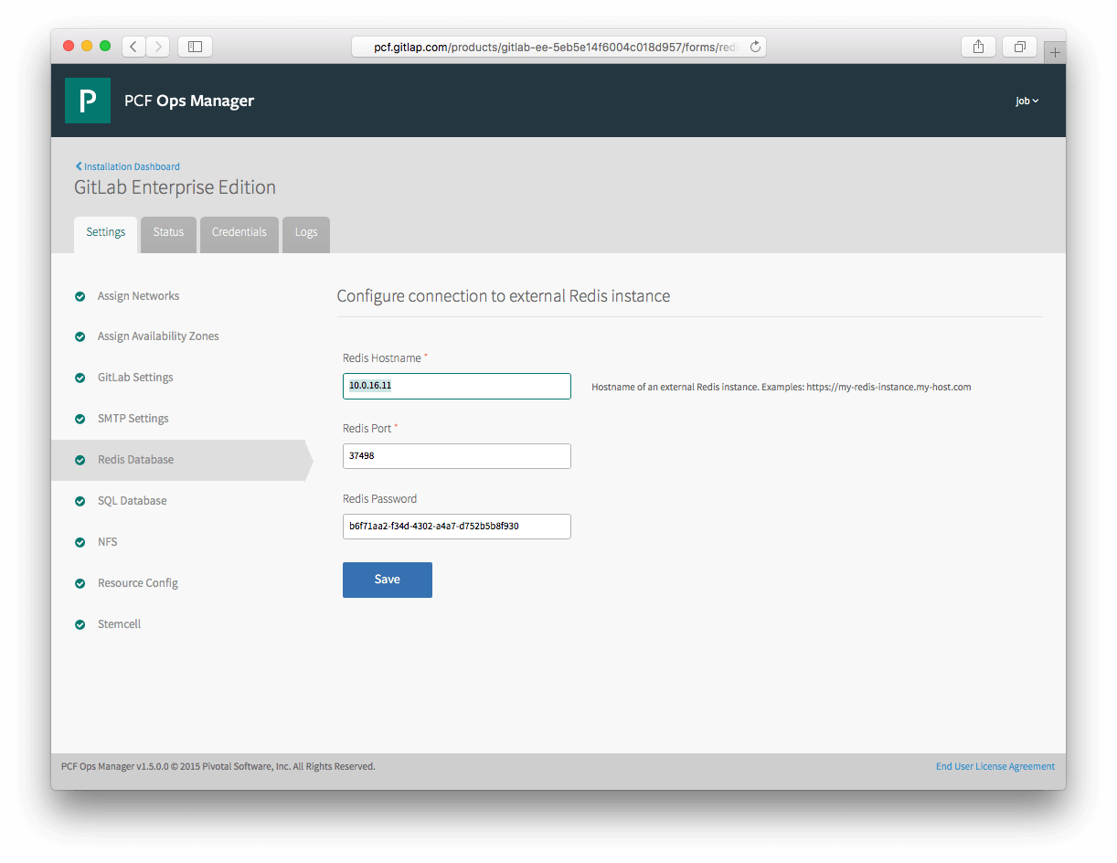 Configure GitLab's Redis in Pivotal Cloud Foundry