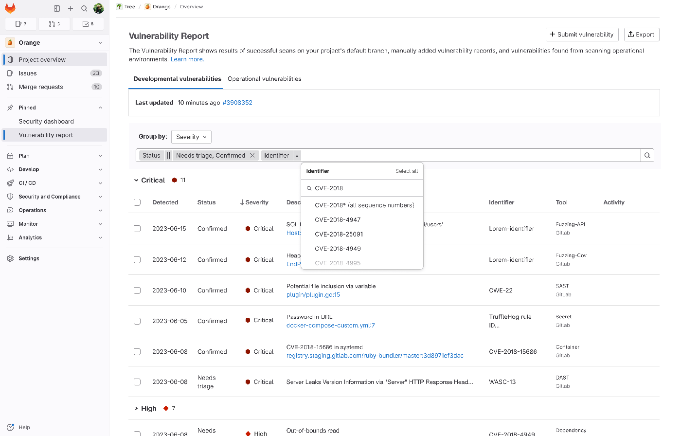 Filter by Identifier on the Vulnerability Report